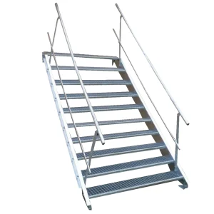 10 Stufen Stahltreppe mit beidseitigem Geländer Breite 130 cm Geschosshöhe 150 - 200 cm inkl. Zubehör