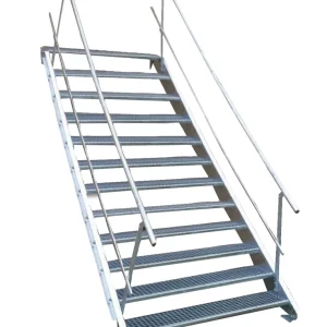 12 Stufen Stahltreppe mit beidseitigem Geländer Breite 90 cm Geschosshöhe 180 - 240 cm inkl. Zubehör