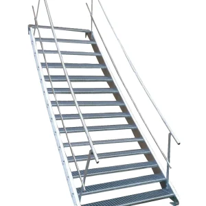 14 Stufen Stahltreppe mit beidseitigem Geländer Breite 140 cm Geschosshöhe 210 - 280 cm inkl. Zubehör