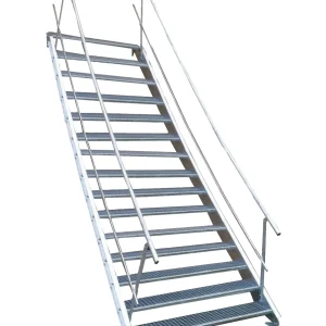 15 Stufen Stahltreppe mit beidseitigem Geländer Breite 120 cm Geschosshöhe 250 - 320 cm inkl. Zubehör