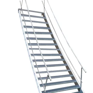 16 Stufen Stahltreppe mit beidseitigem Geländer Breite 100 cm Geschosshöhe 274 - 340 cm inkl. Zubehör