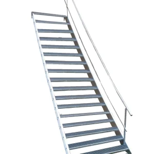 17 Stufen Stahltreppe mit einseitigem Geländer Breite 120 cm Geschosshöhe 282 - 350 cm inkl. Zubehör