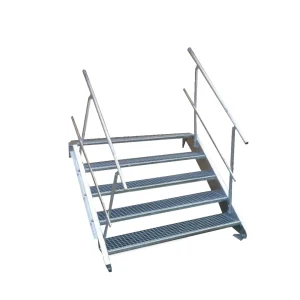 5 Stufen Stahltreppe mit beidseitigem Geländer Breite 130 cm Geschosshöhe 70 - 105 cm inkl. Zubehör