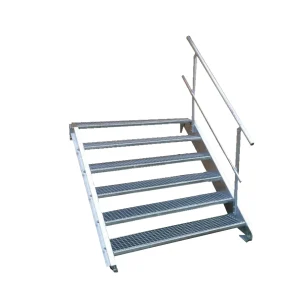 6 Stufen Stahltreppe mit einseitigem Geländer Breite 160 cm Geschosshöhe 90 - 120 cm inkl. Zubehör