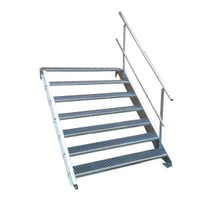 7 Stufen Stahltreppe mit einseitigem Geländer Breite 70 cm Geschosshöhe 100 - 140 cm inkl. Zubehör