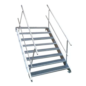 8 Stufen Stahltreppe mit beidseitigem Geländer Breite 90 cm Geschosshöhe 120 - 160 cm inkl. Zubehör