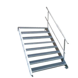 8 Stufen Stahltreppe mit einseitigem Geländer Breite 120 cm Geschosshöhe 120 - 160 cm inkl. Zubehör