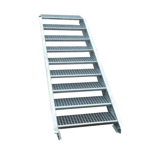 9 Stufen Stahltreppe Breite 130 cm Geschosshöhe 135 - 180 cm inkl. Zubehör