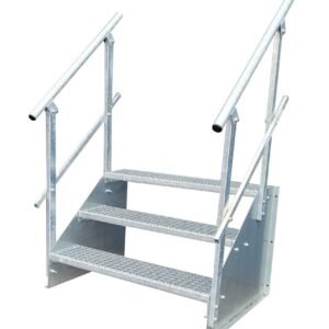 3 Stufen Standtreppe Stahltreppe freistehend Breite 60cm Höhe 63cm verzinkt beidseitiges Geländer