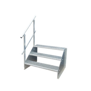 3 Stufen Standtreppe Stahltreppe freistehend Breite 60cm Höhe 63cm verzinkt einseitiges Geländer