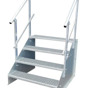 4 Stufen Standtreppe Stahltreppe freistehend Breite 60cm Höhe 84cm verzinkt beidseitiges Geländer