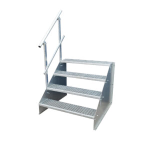 4 Stufen Standtreppe Stahltreppe freistehend Breite 60cm Höhe 84cm verzinkt einseitiges Geländer