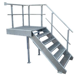 5 Stufen + Podest Stahltreppe mit Geländer rechts / Stufenbreite 100cm / Geschosshöhe 90-120cm