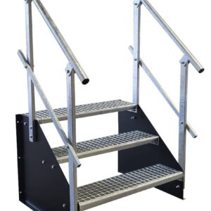 3 Stufen Standtreppe Stahltreppe freistehend Breite 60cm Höhe 63cm schwarz beidseitiges Geländer